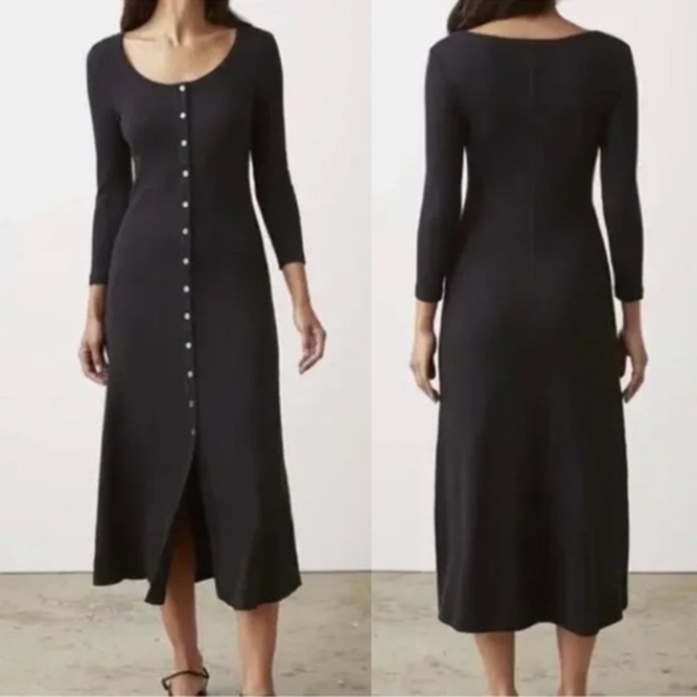 AYR It Girl Long Sleeve Button-Down Ribbed Black Dress Women’s Size Medium